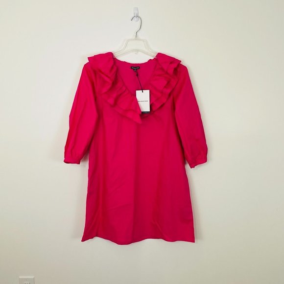 Who What Wear Women's Dress Medium Mini Pink Ruffle Long Sleeve V-neck New - Picture 3 of 10
